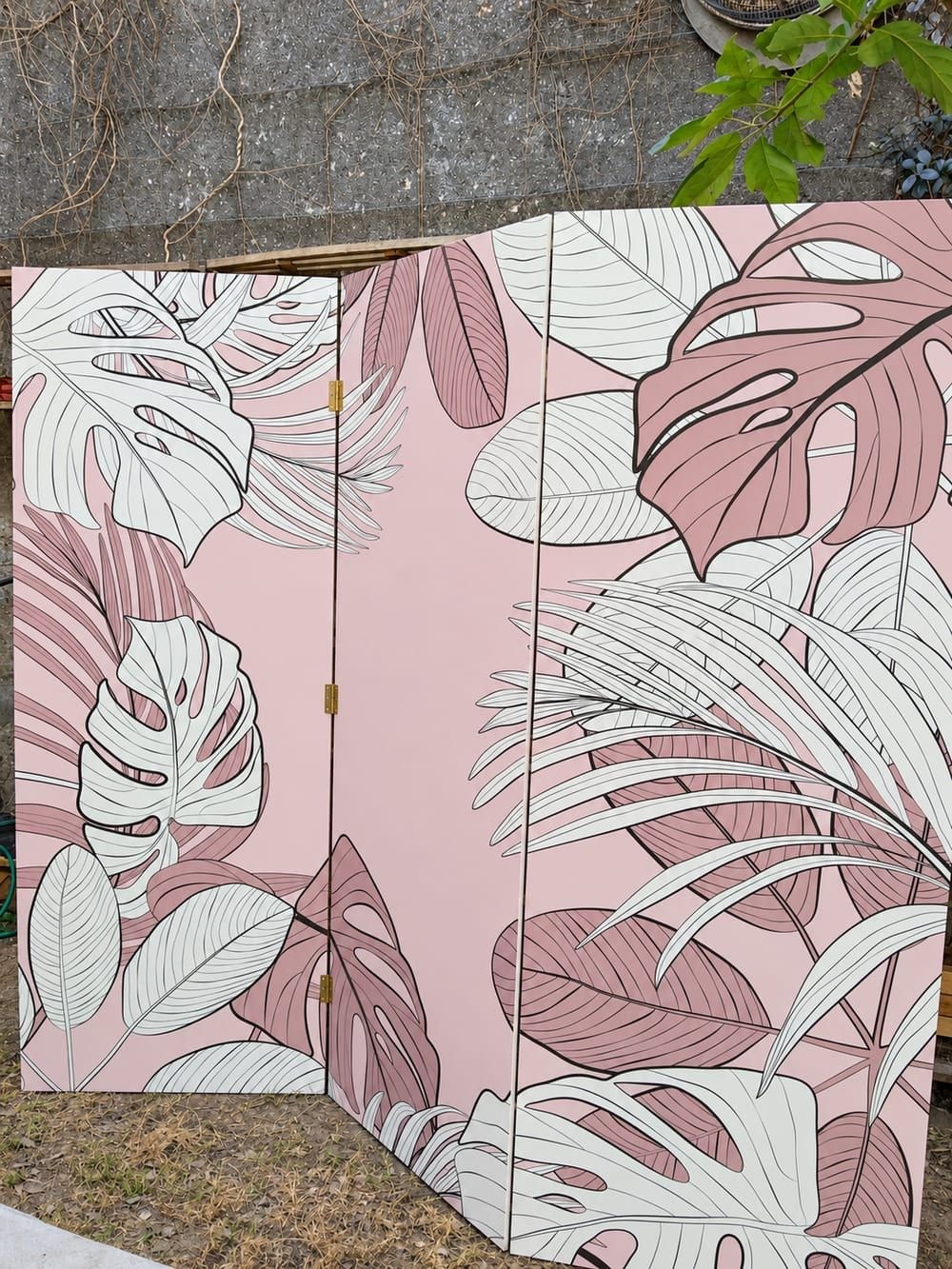 Biombo con estampa botánica rosa